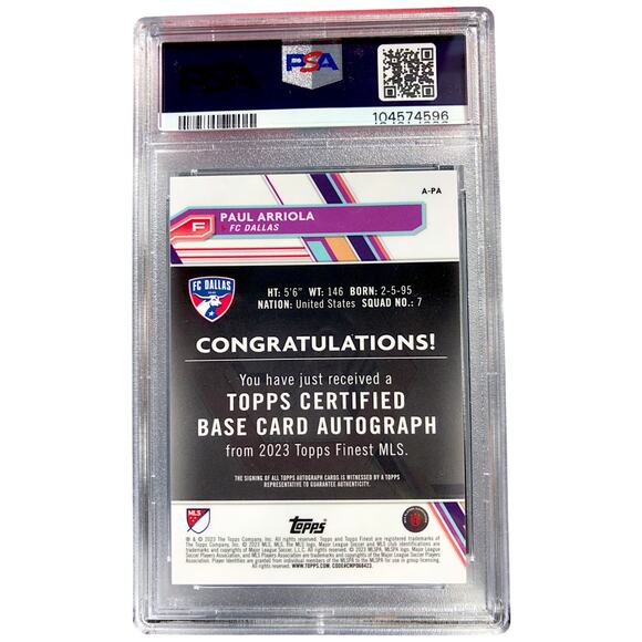 2023 Topps Finest MLS Auto Neon Green A-PA Paul Arriola FC Dallas /99 PSA 9 Pop1 - Picture 2 of 6